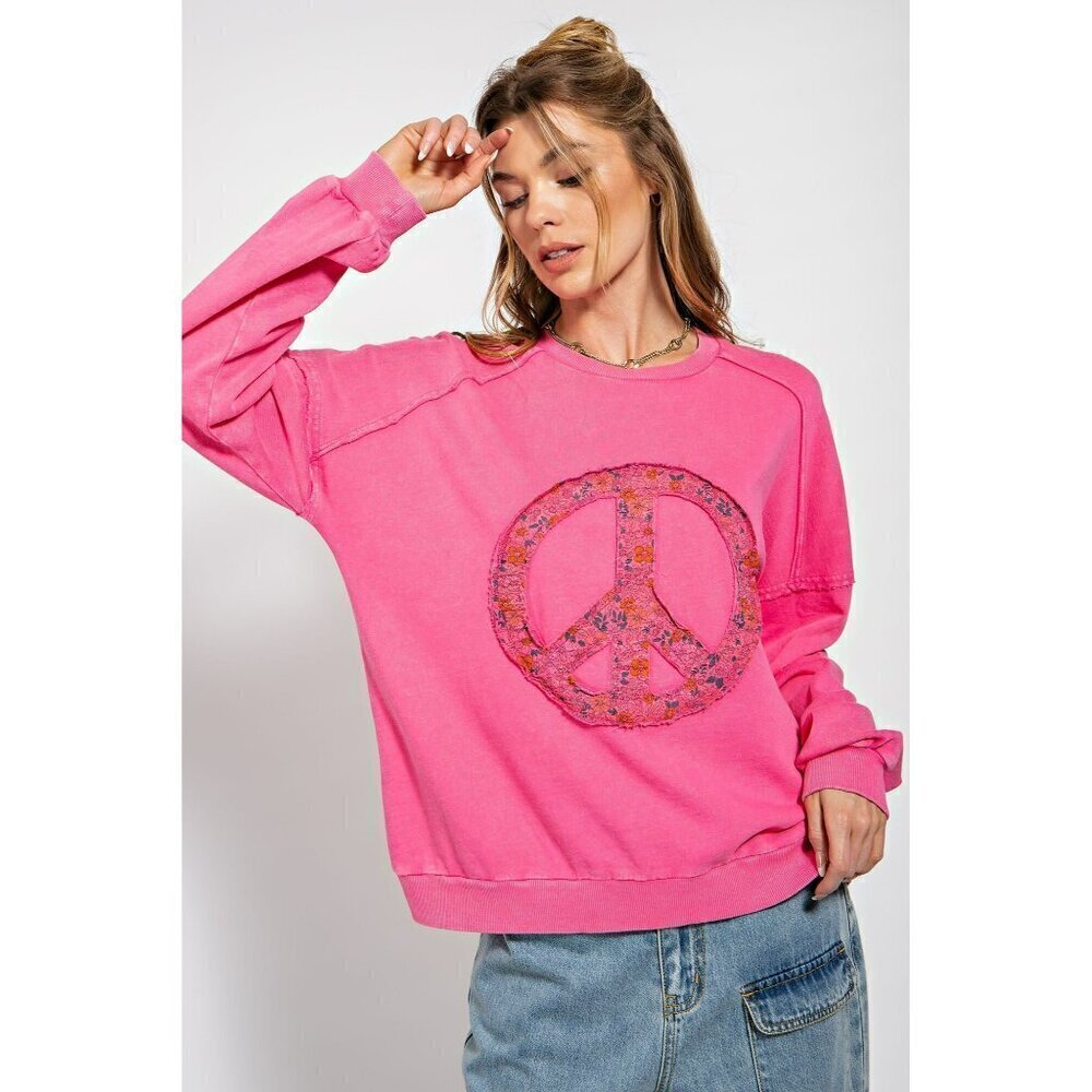 Peace Out French Terry Pullover in Cotton Candy